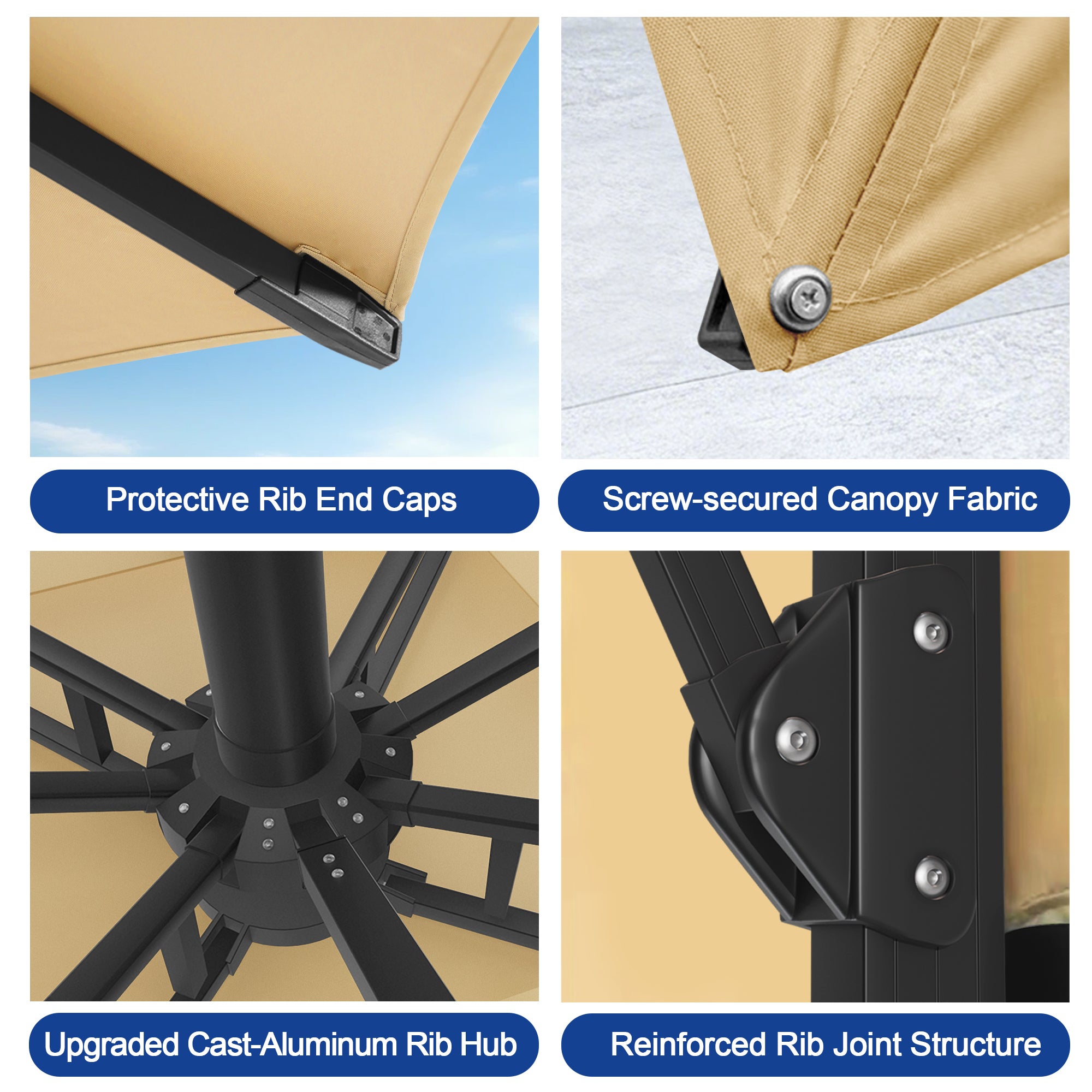 LED Cantilever Umbrella with Integrated Ribline Lighting for Outdoor Dining, Poolside Lounging & Garden Evenings