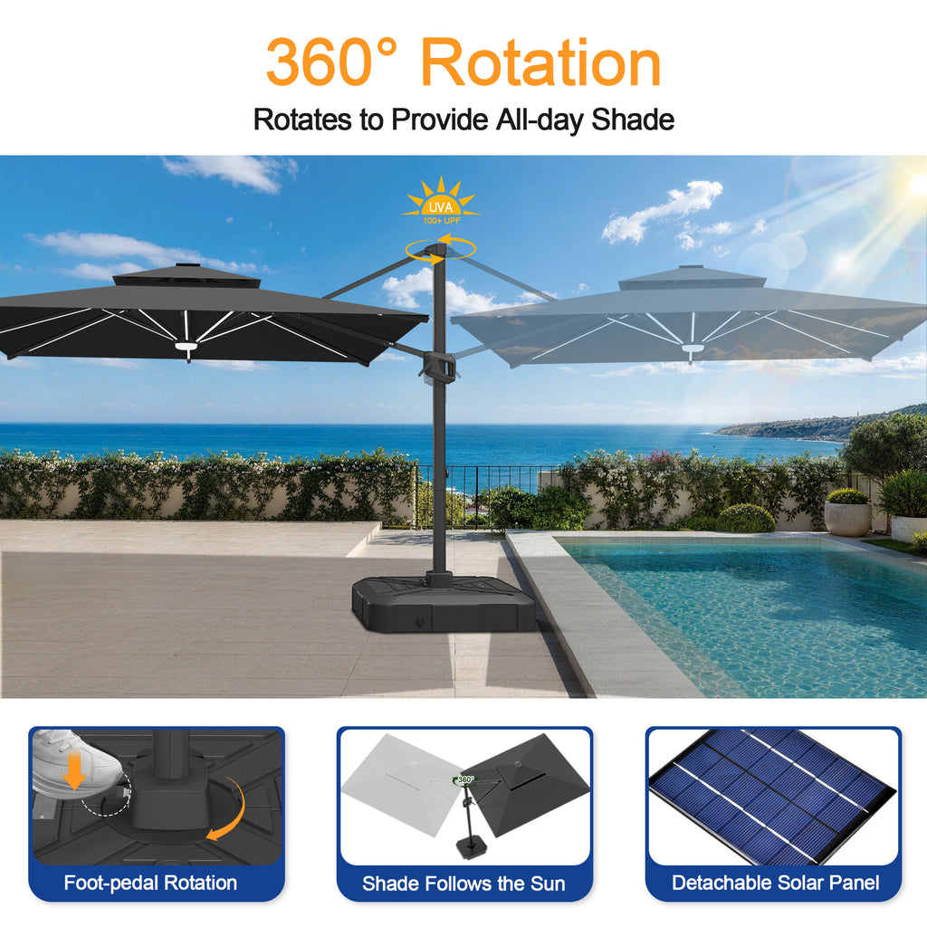 LED Cantilever Umbrella with Integrated Ribline Lighting for Outdoor Dining, Poolside Lounging & Garden Evenings