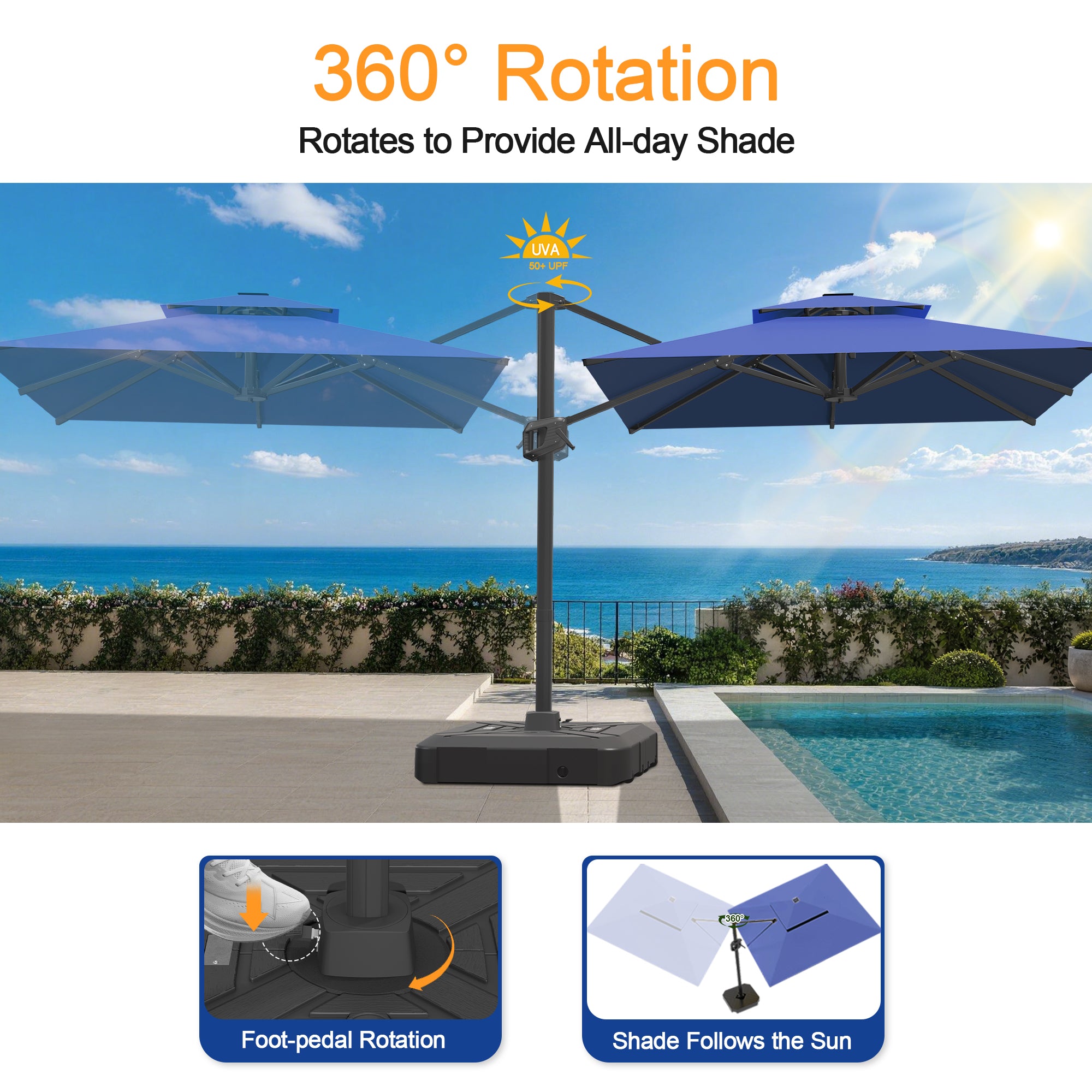Heavy-Duty Cantilever Umbrella with Cross Base — Powder-Coated Aluminium Frame for Garden, Patio & Poolside