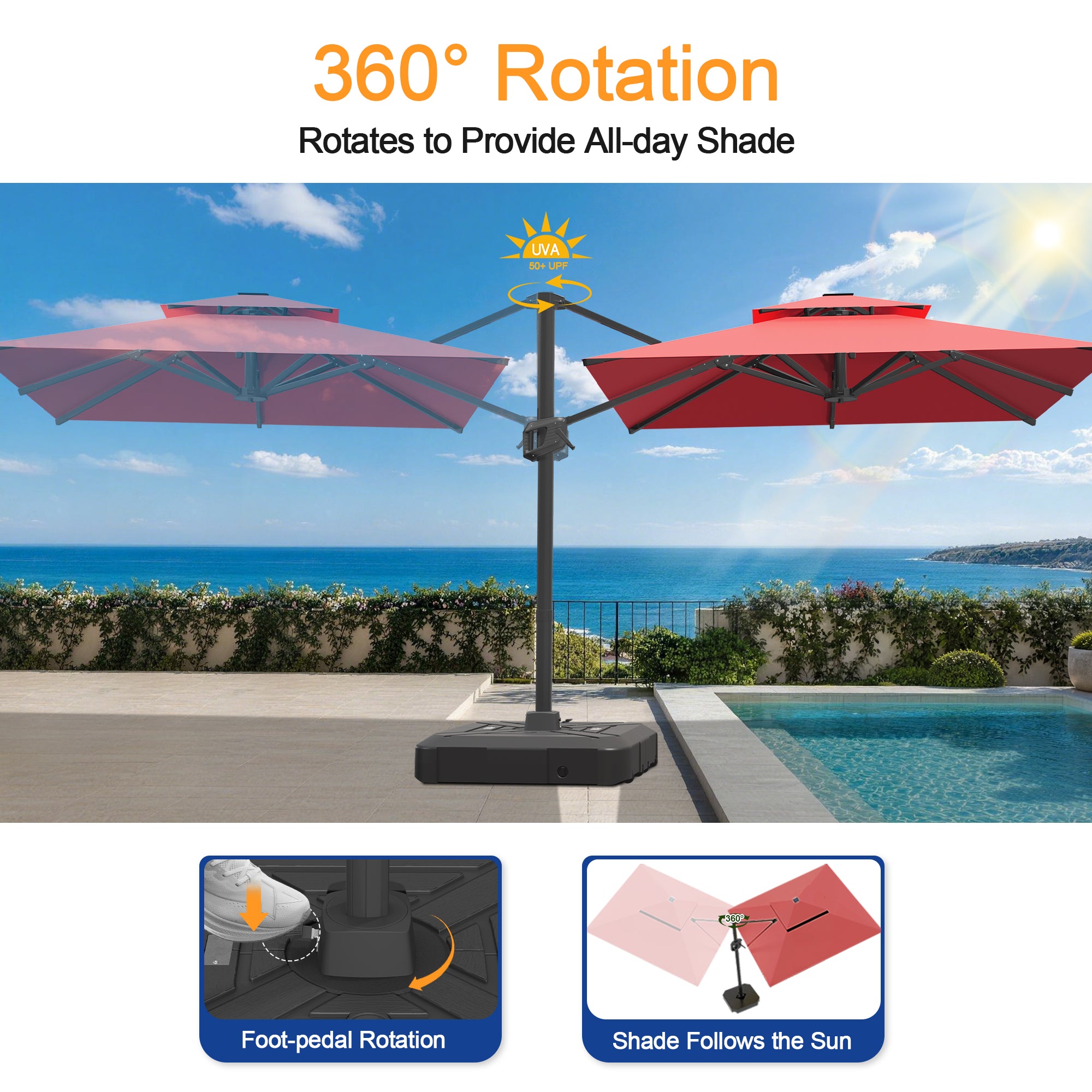 Heavy-Duty Cantilever Umbrella with Cross Base — Powder-Coated Aluminium Frame for Garden, Patio & Poolside