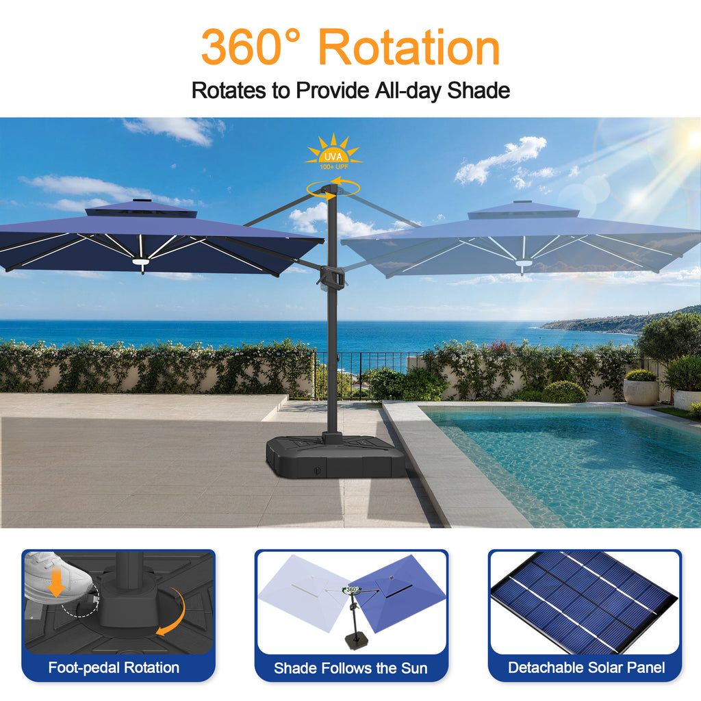 LED Cantilever Umbrella with Integrated Ribline Lighting for Outdoor Dining, Poolside Lounging & Garden Evenings