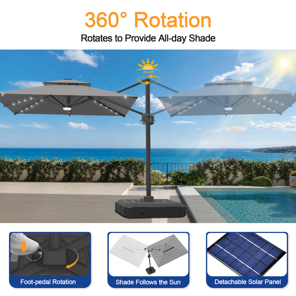 Cantilever Umbrella with Integrated Solar LED Bead Lights for Patios, Poolside Lounging & Garden Evenings