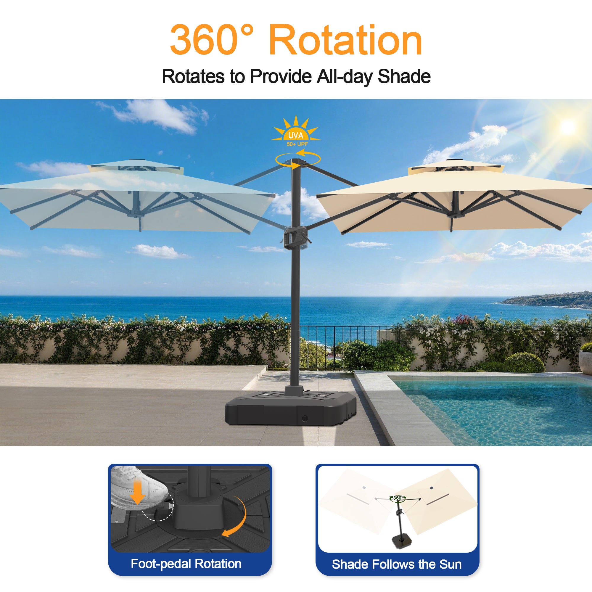 Heavy-Duty Cantilever Umbrella with Cross Base — Powder-Coated Aluminium Frame for Garden, Patio & Poolside
