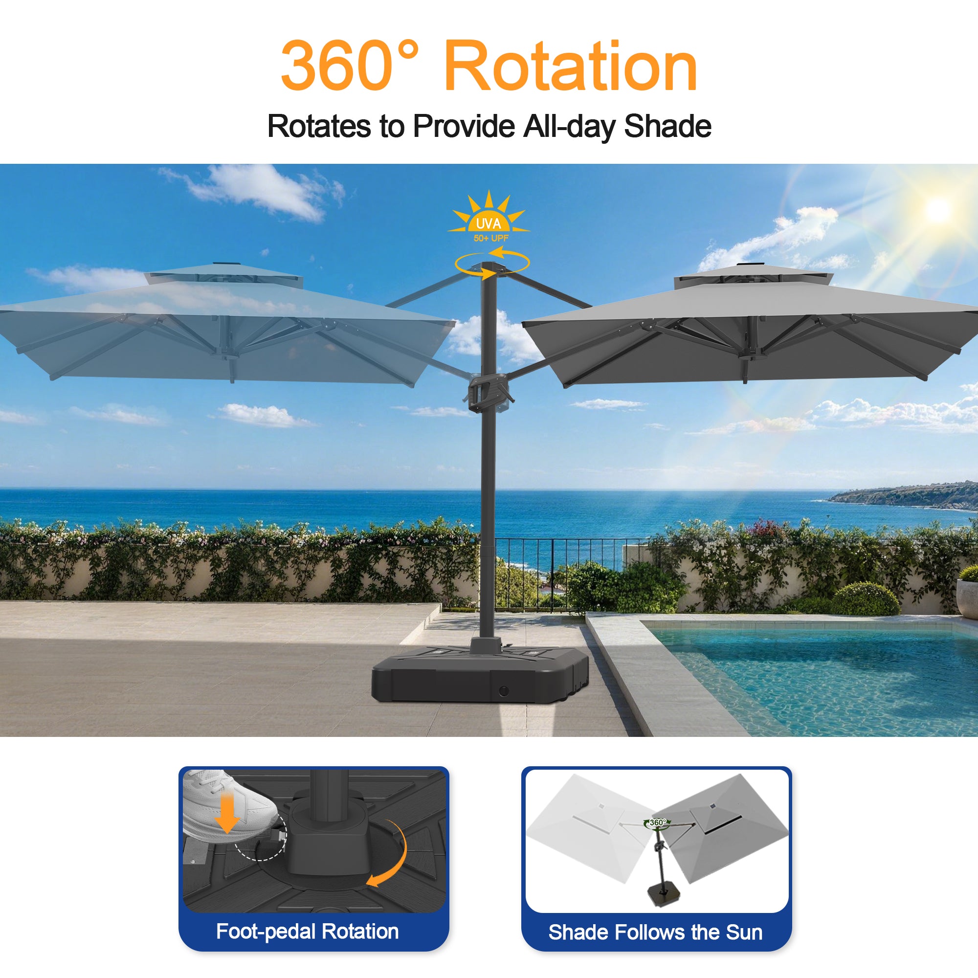 Heavy-Duty Cantilever Umbrella with Cross Base — Powder-Coated Aluminium Frame for Garden, Patio & Poolside