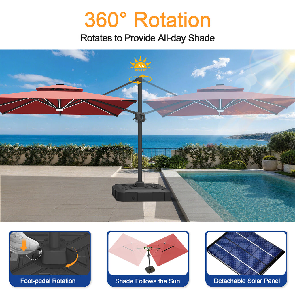 LED Cantilever Umbrella with Integrated Ribline Lighting for Outdoor Dining, Poolside Lounging & Garden Evenings