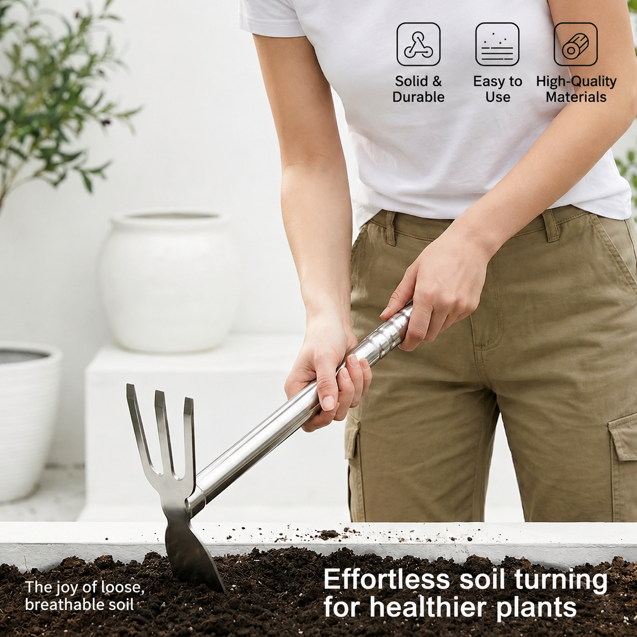 Stainless Steel Garden Hoe & Weeding Rake – Dual-Purpose Hand Cultivator Tool for Planting, Loosening Soil & Removing Weeds