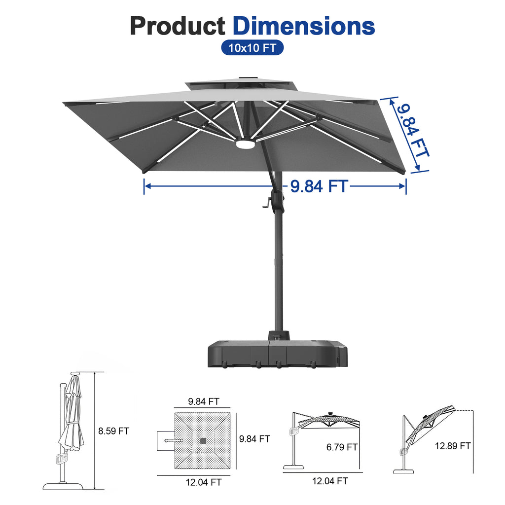 LED Cantilever Umbrella with Integrated Ribline Lighting for Outdoor Dining, Poolside Lounging & Garden Evenings