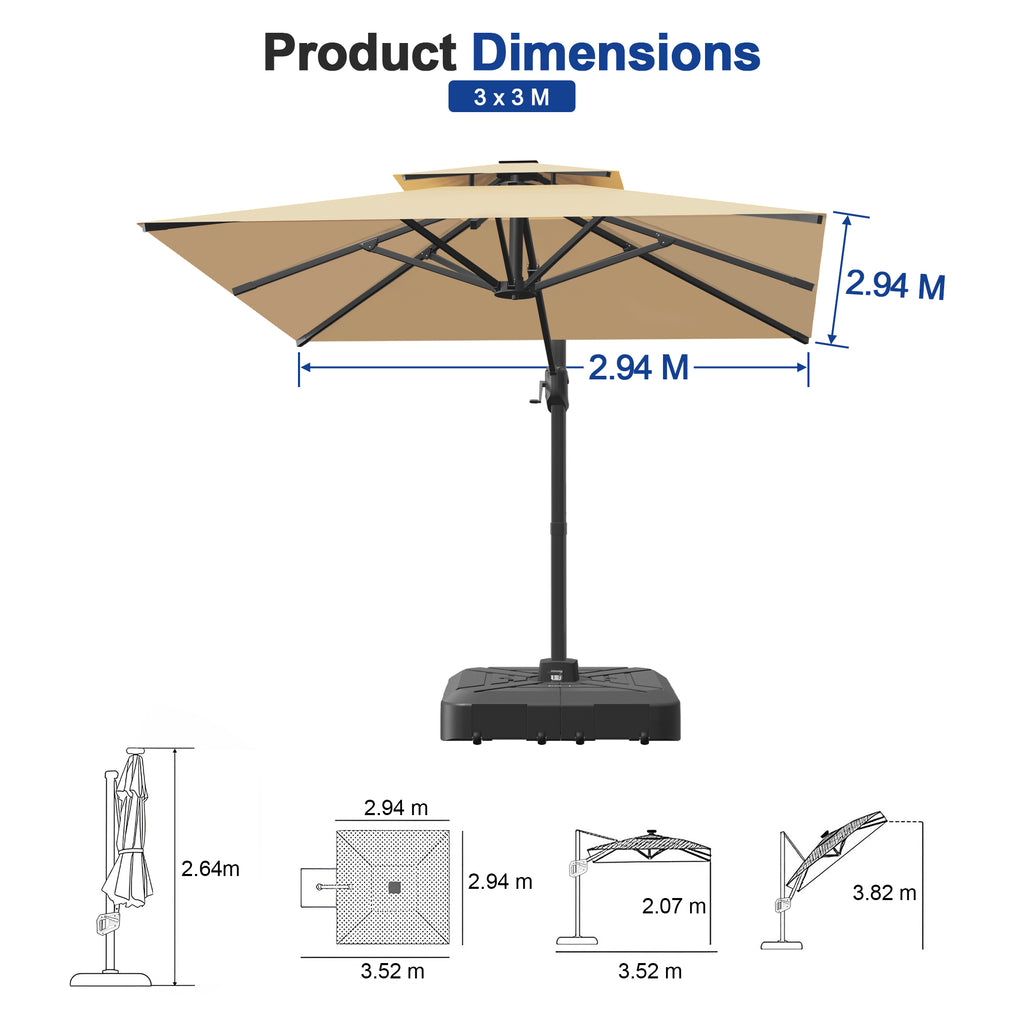 Heavy-Duty Cantilever Umbrella with Cross Base — Powder-Coated Aluminium Frame for Garden, Patio & Poolside