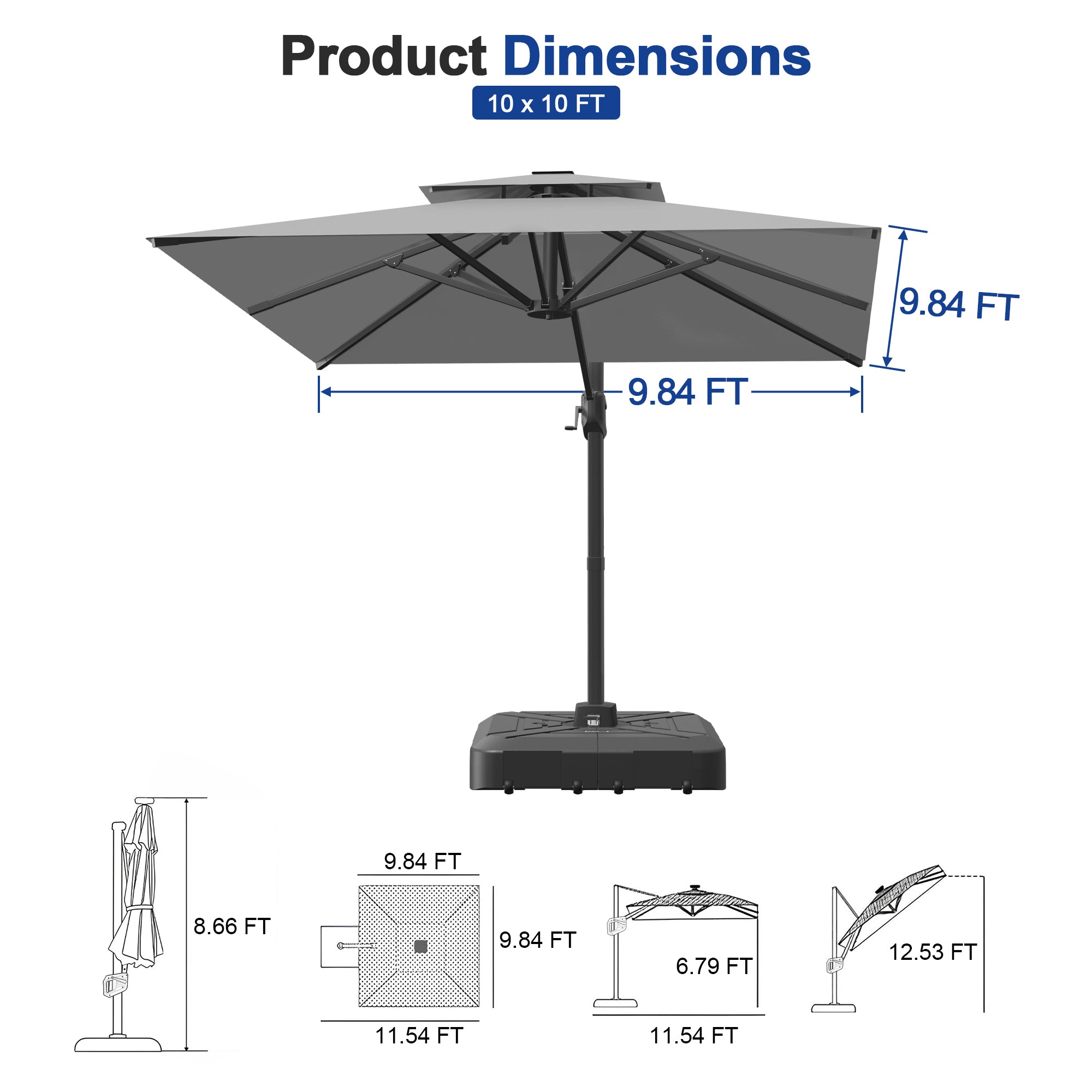 Heavy-Duty Cantilever Umbrella with Cross Base — Powder-Coated Aluminium Frame for Garden, Patio & Poolside