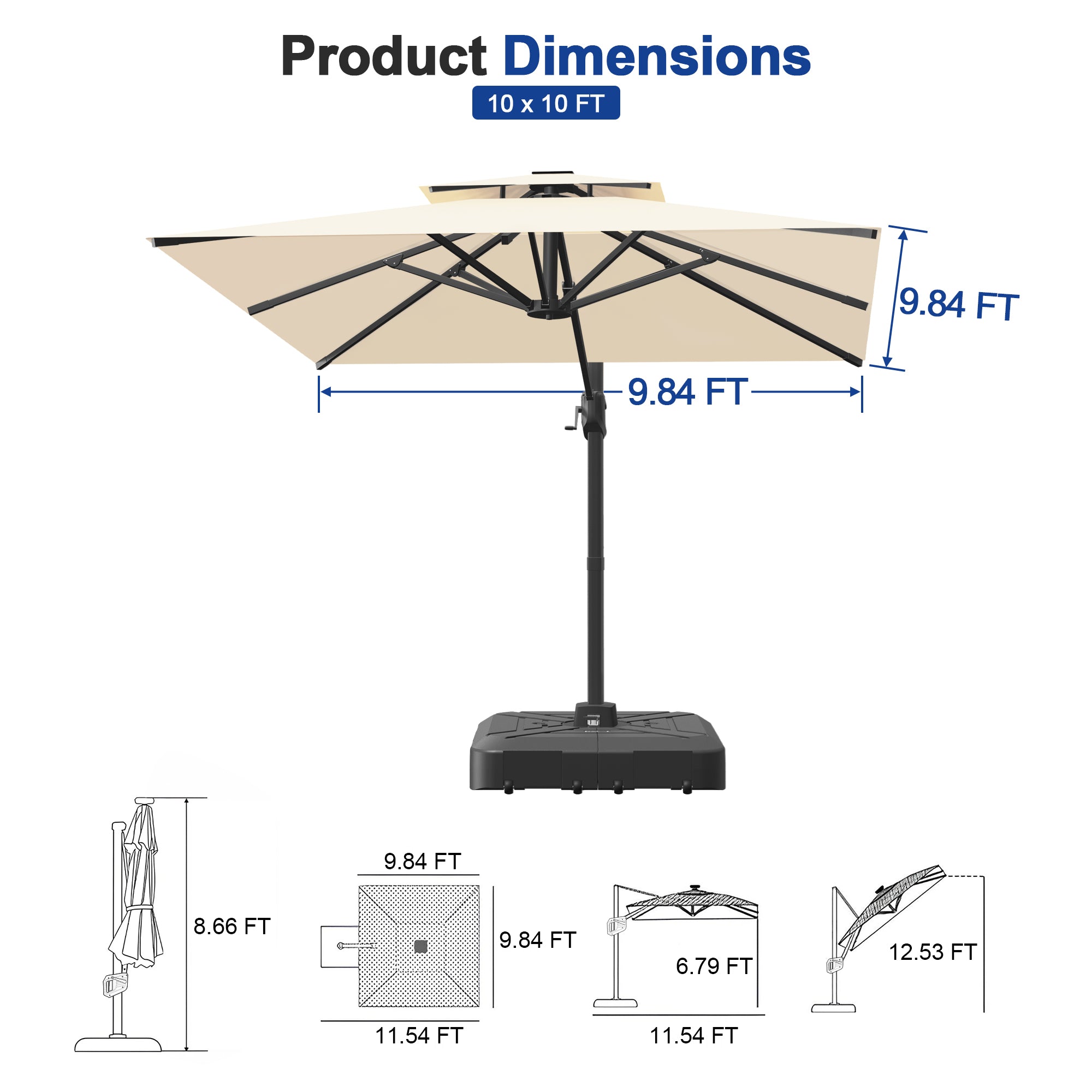 Heavy-Duty Cantilever Umbrella with Cross Base — Powder-Coated Aluminium Frame for Garden, Patio & Poolside