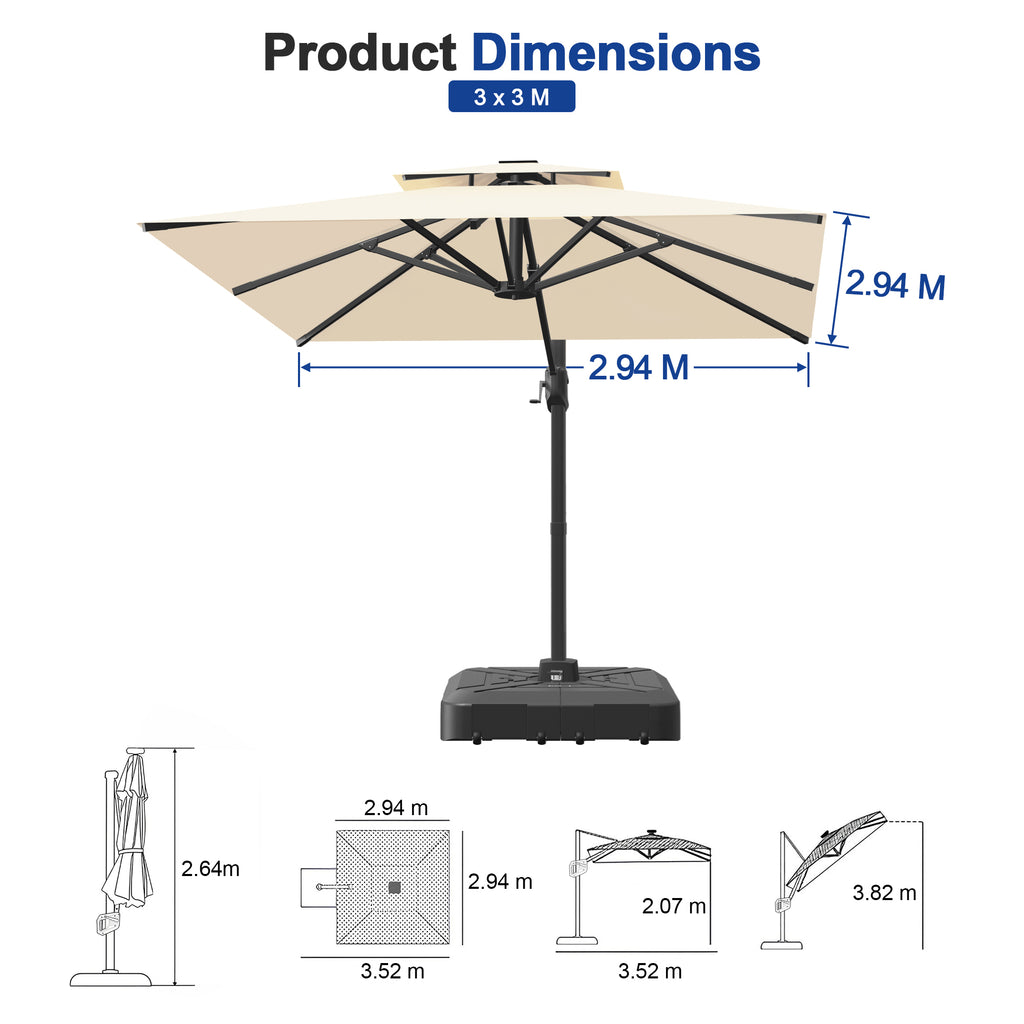 Heavy-Duty Cantilever Umbrella with Cross Base — Powder-Coated Aluminium Frame for Garden, Patio & Poolside