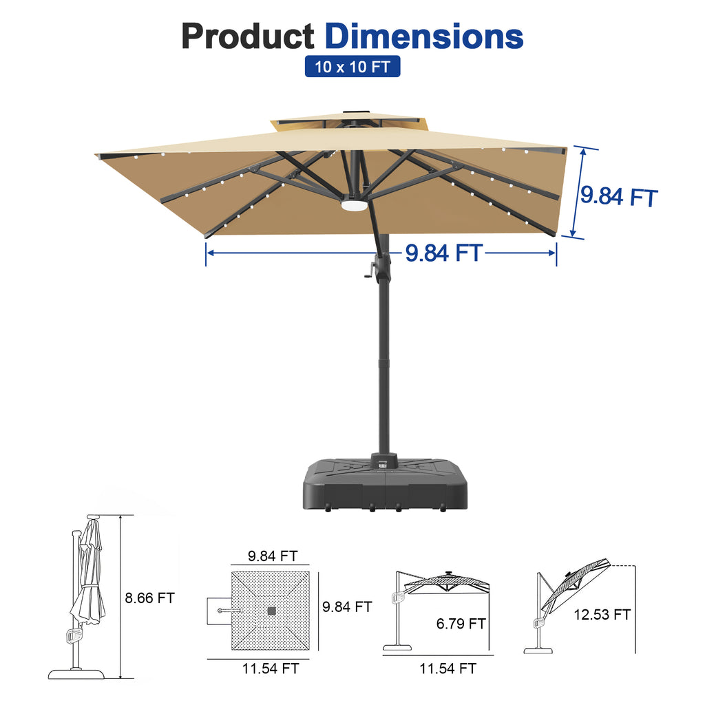 Cantilever Umbrella with Integrated Solar LED Bead Lights for Patios, Poolside Lounging & Garden Evenings