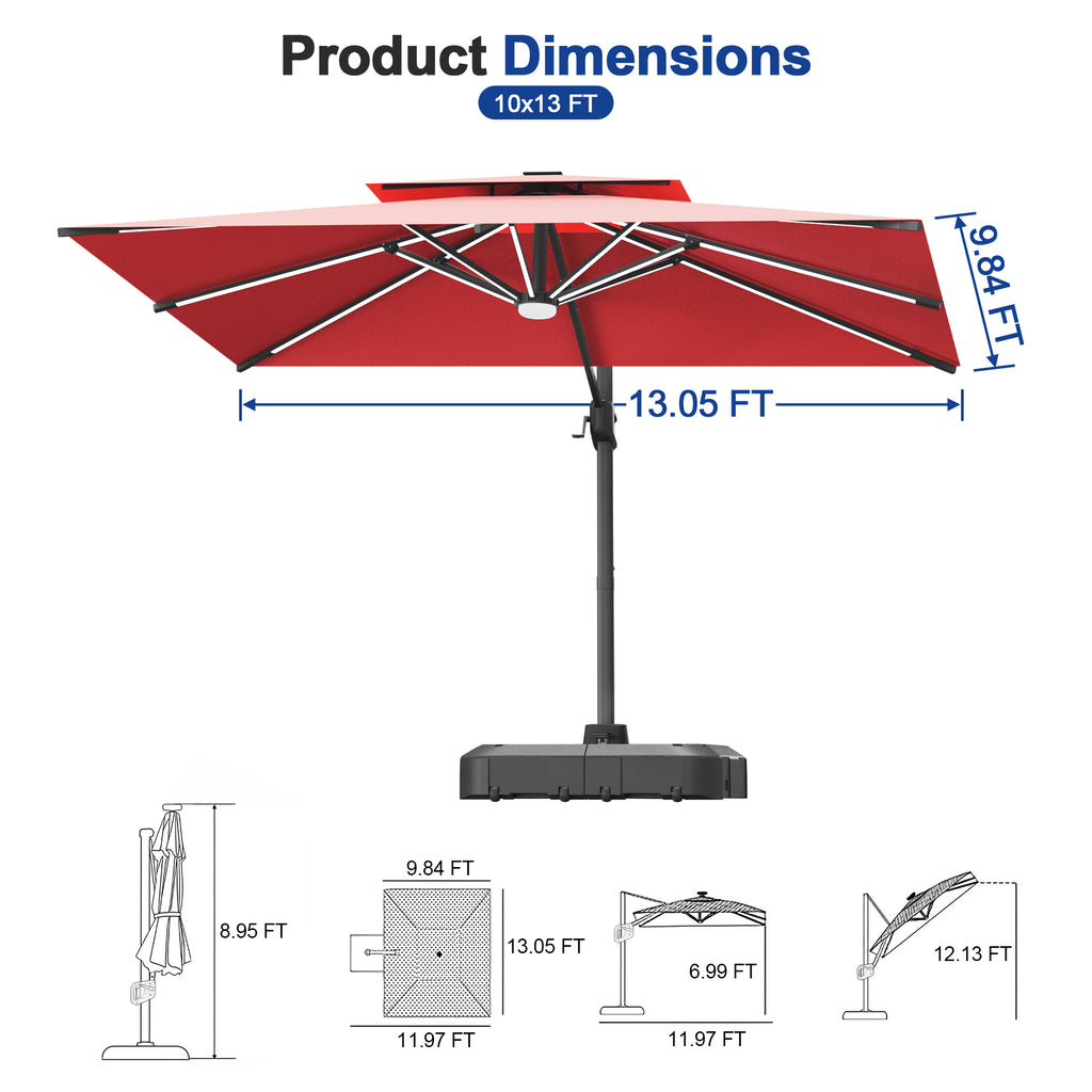 LED Cantilever Umbrella with Integrated Ribline Lighting for Outdoor Dining, Poolside Lounging & Garden Evenings