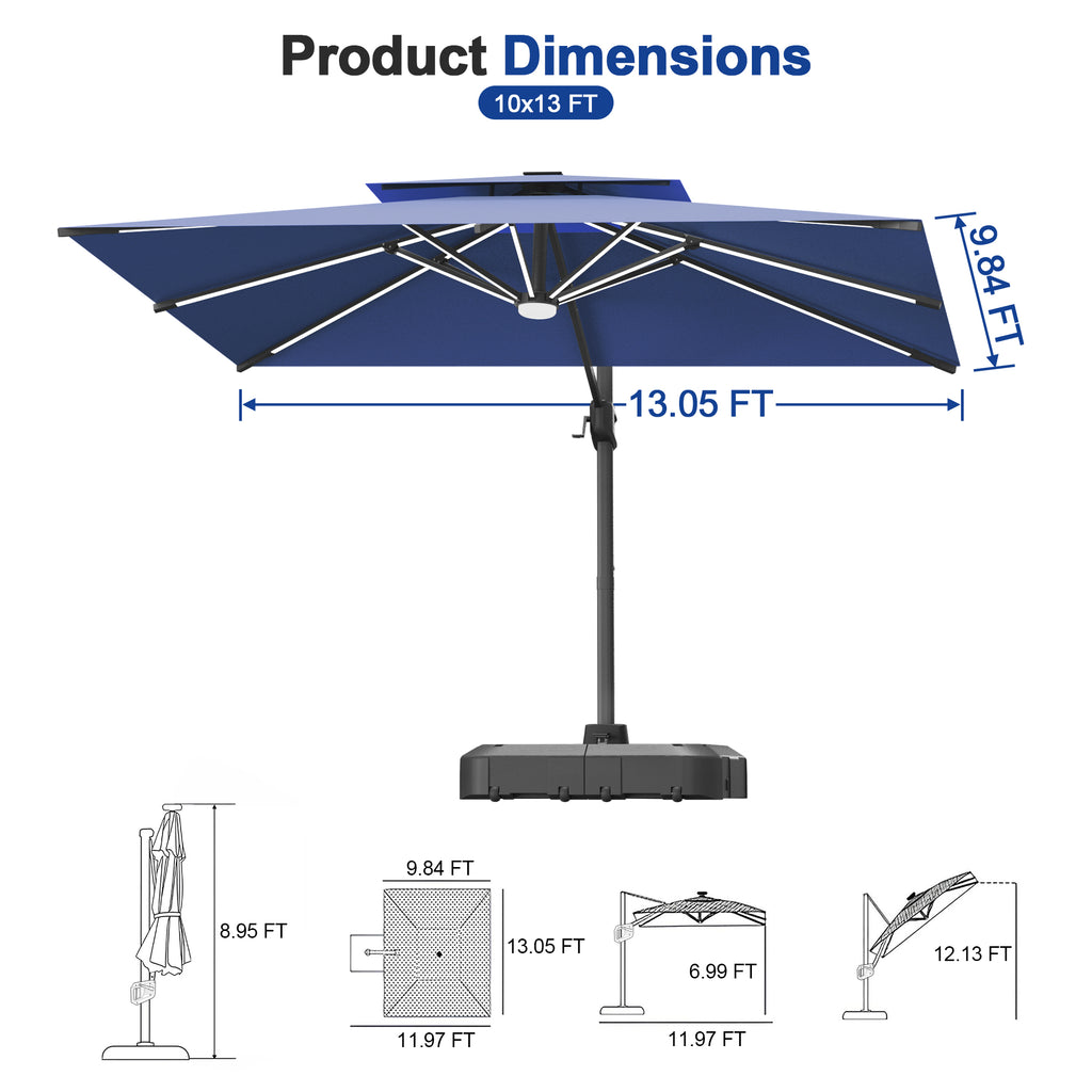 LED Cantilever Umbrella with Integrated Ribline Lighting for Outdoor Dining, Poolside Lounging & Garden Evenings