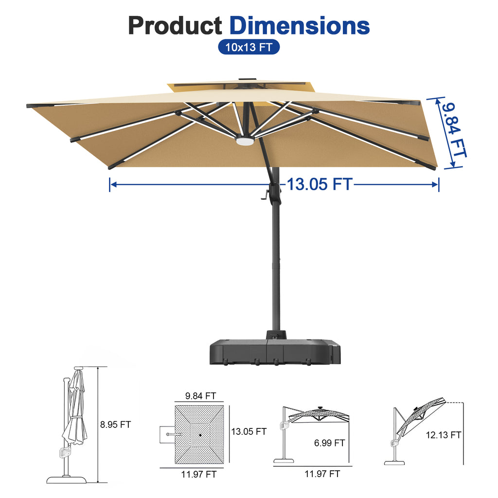 LED Cantilever Umbrella with Integrated Ribline Lighting for Outdoor Dining, Poolside Lounging & Garden Evenings