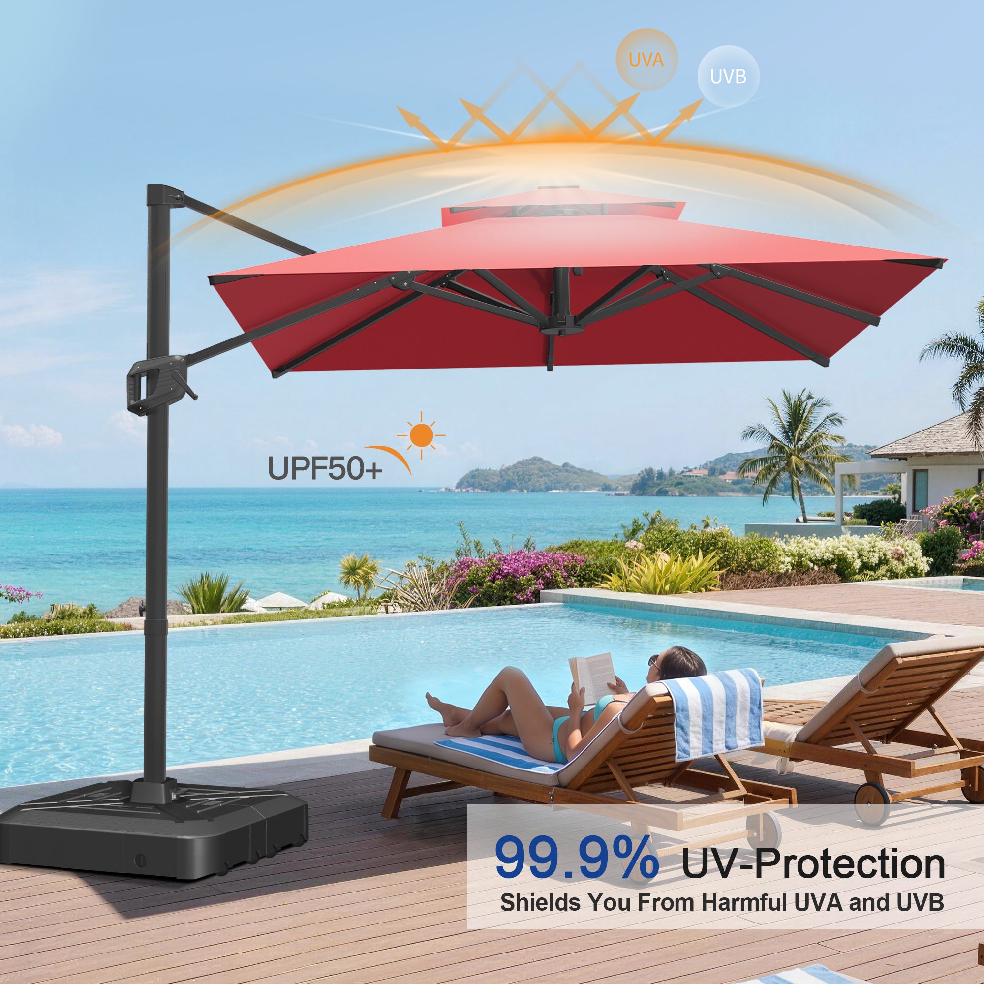 Heavy-Duty Cantilever Umbrella with Cross Base — Powder-Coated Aluminium Frame for Garden, Patio & Poolside