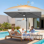 Cantilever Umbrella with Integrated Solar LED Bead Lights for Patios, Poolside Lounging & Garden Evenings