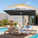 Cantilever Umbrella with Integrated Solar LED Bead Lights for Patios, Poolside Lounging & Garden Evenings