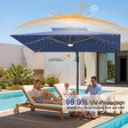 Cantilever Umbrella with Integrated Solar LED Bead Lights for Patios, Poolside Lounging & Garden Evenings