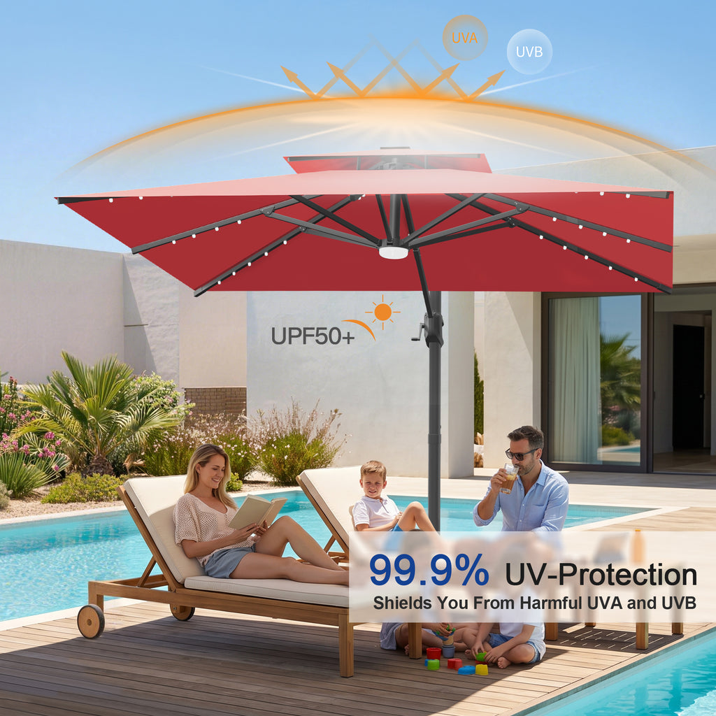 Cantilever Umbrella with Integrated Solar LED Bead Lights for Patios, Poolside Lounging & Garden Evenings