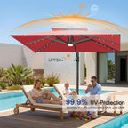 Cantilever Umbrella with Integrated Solar LED Bead Lights for Patios, Poolside Lounging & Garden Evenings