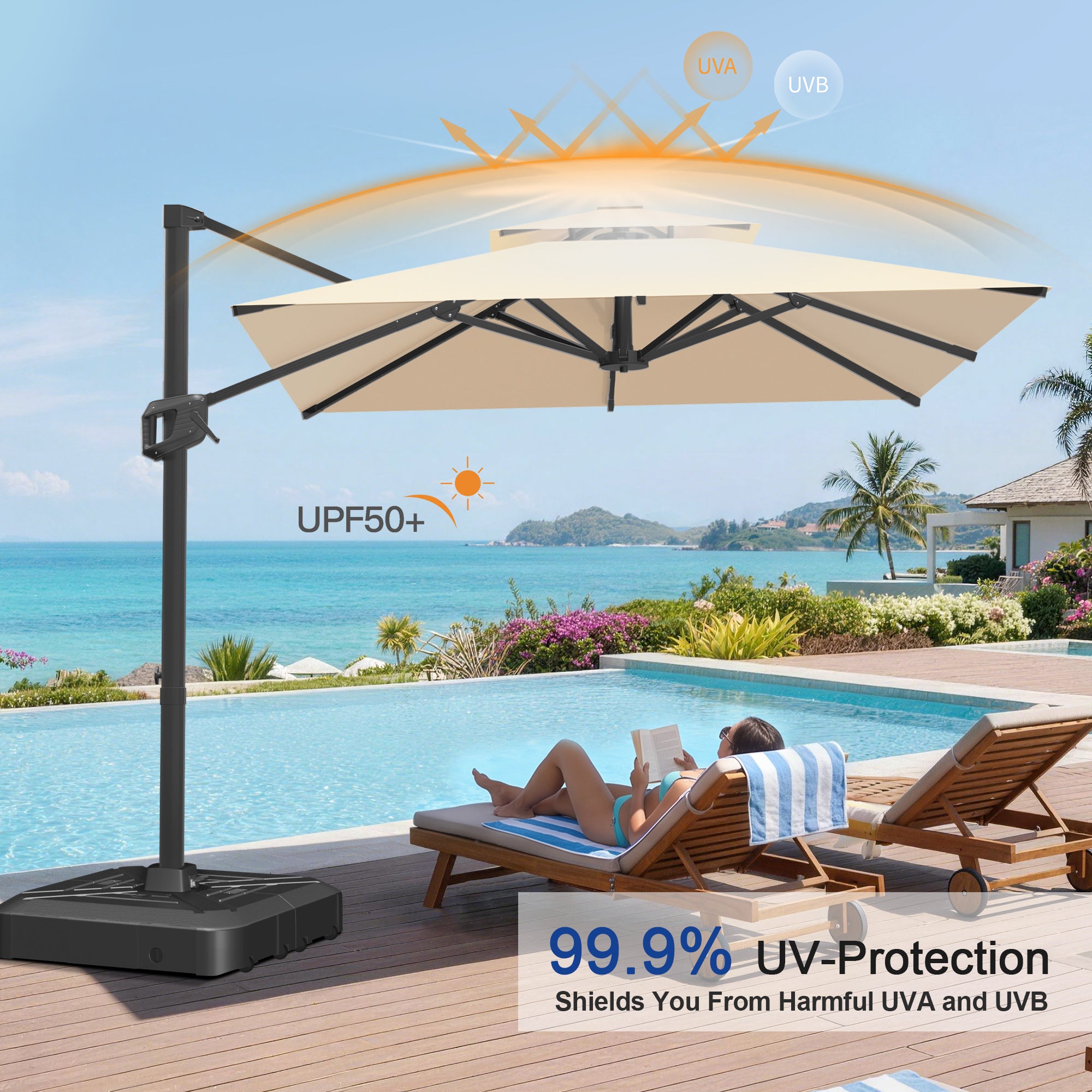 Heavy-Duty Cantilever Umbrella with Cross Base — Powder-Coated Aluminium Frame for Garden, Patio & Poolside