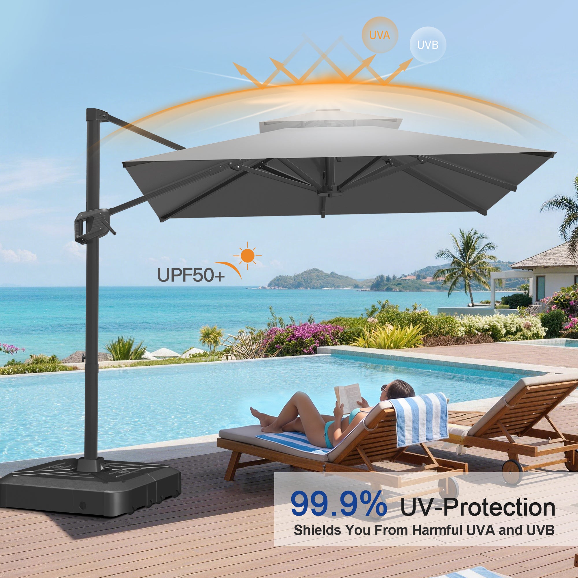 Heavy-Duty Cantilever Umbrella with Cross Base — Powder-Coated Aluminium Frame for Garden, Patio & Poolside