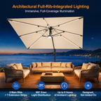 LED Cantilever Umbrella with Integrated Ribline Lighting for Outdoor Dining, Poolside Lounging & Garden Evenings