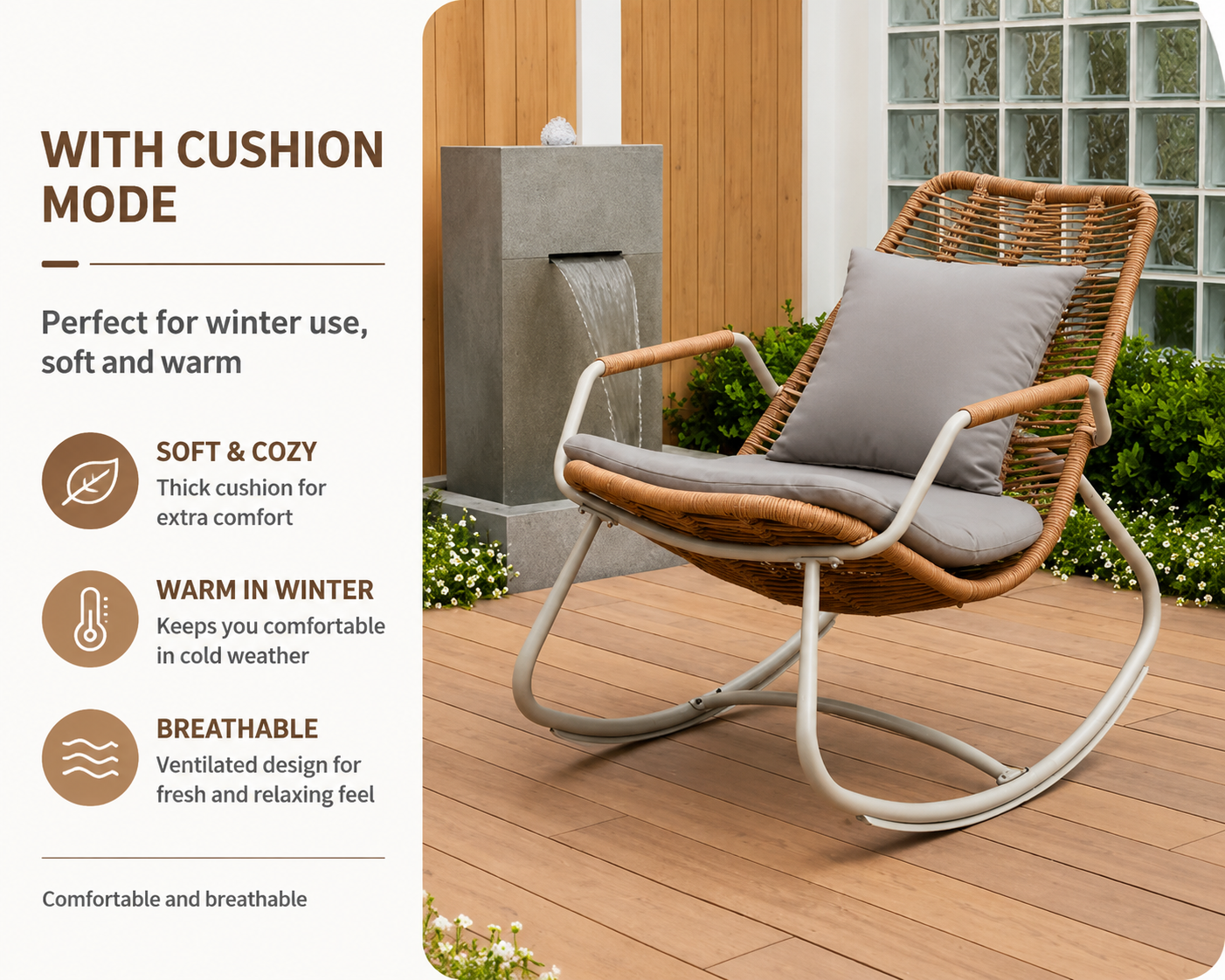 Outdoor Rattan Rocking Chair – Comfortable Single Recliner Chair for Patio, Balcony, Living Room & Garden