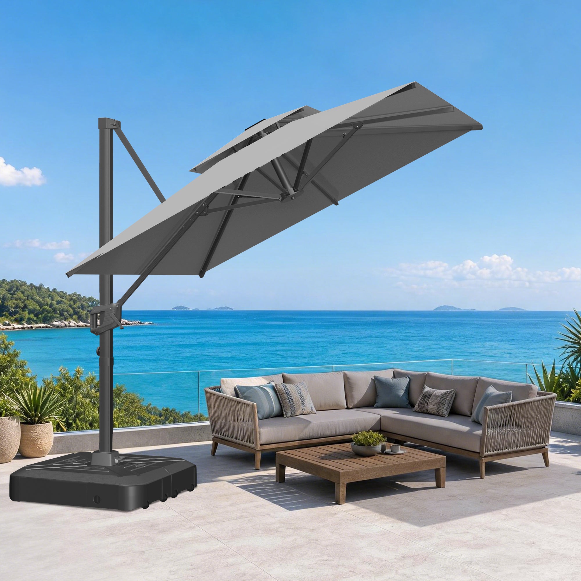 Heavy-Duty Cantilever Umbrella with Cross Base — Powder-Coated Aluminium Frame for Garden, Patio & Poolside