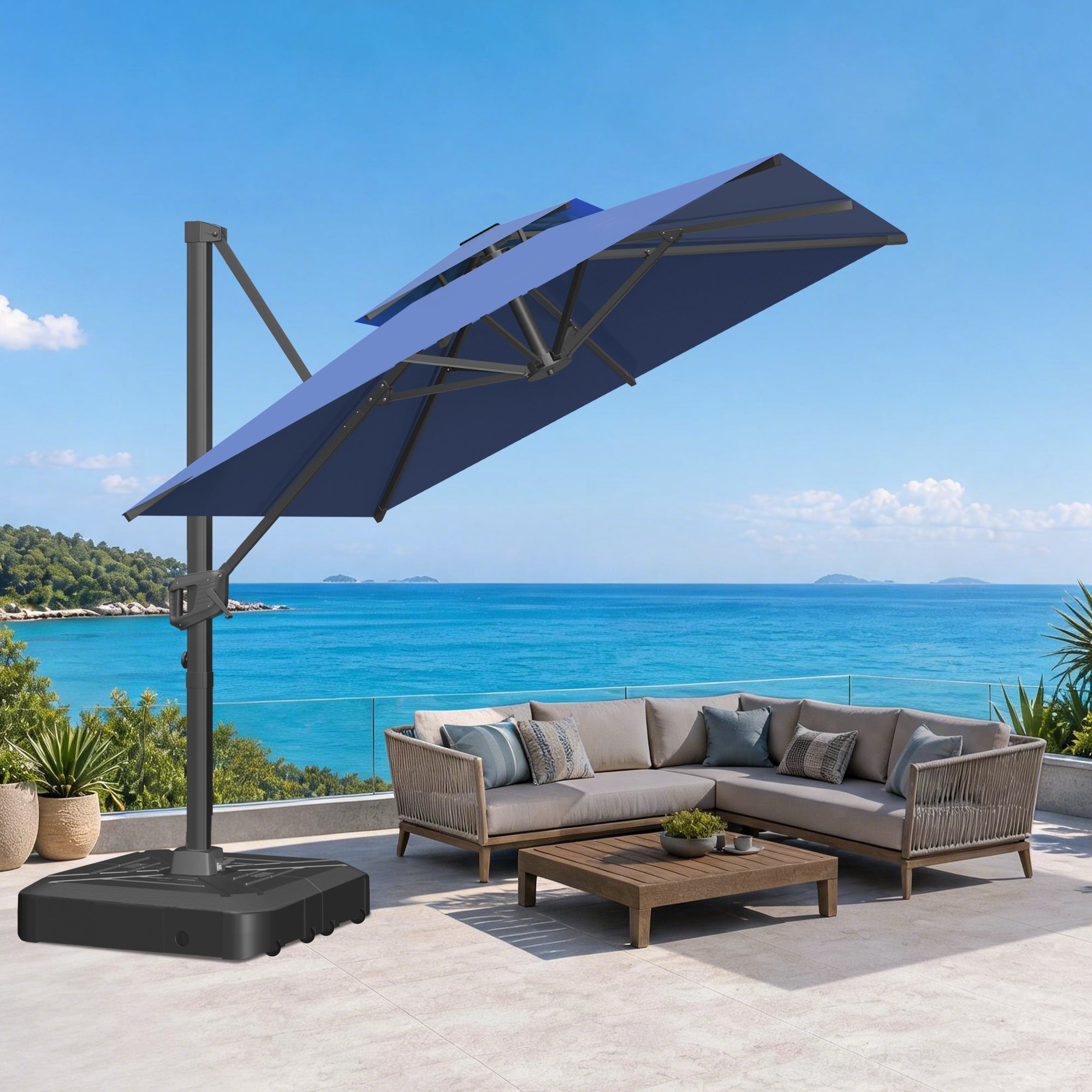 Heavy-Duty Cantilever Umbrella with Cross Base — Powder-Coated Aluminium Frame for Garden, Patio & Poolside