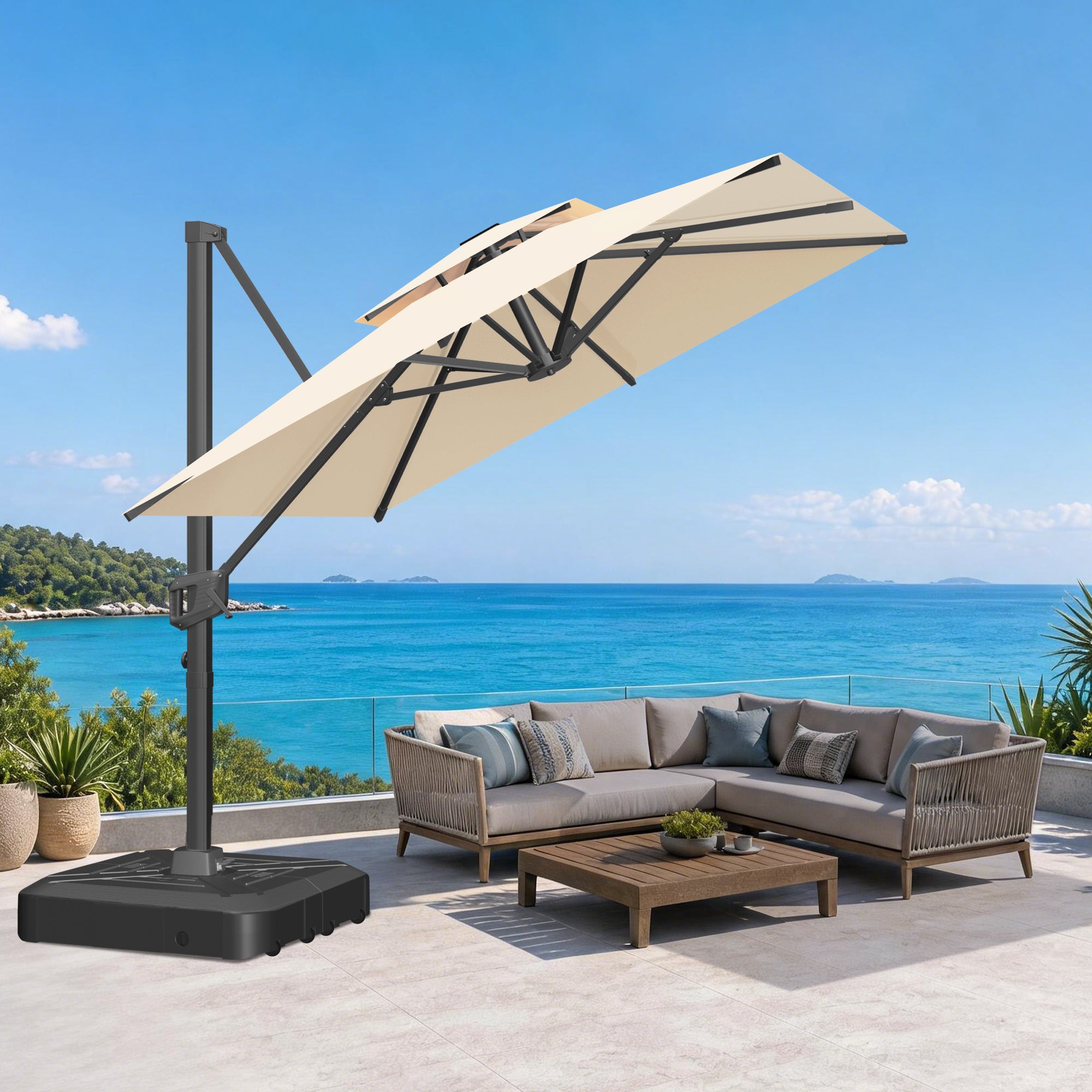 Heavy-Duty Cantilever Umbrella with Cross Base — Powder-Coated Aluminium Frame for Garden, Patio & Poolside