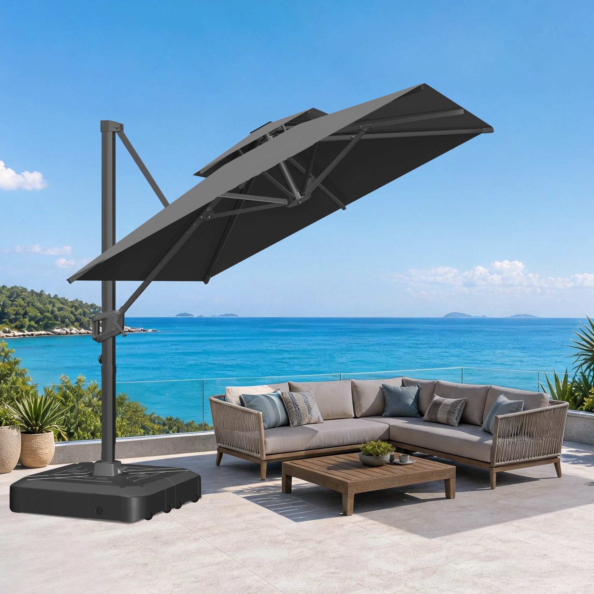 Heavy-Duty Cantilever Umbrella with Cross Base — Powder-Coated Aluminium Frame for Garden, Patio & Poolside
