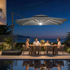 LED Cantilever Umbrella with Integrated Ribline Lighting for Outdoor Dining, Poolside Lounging & Garden Evenings