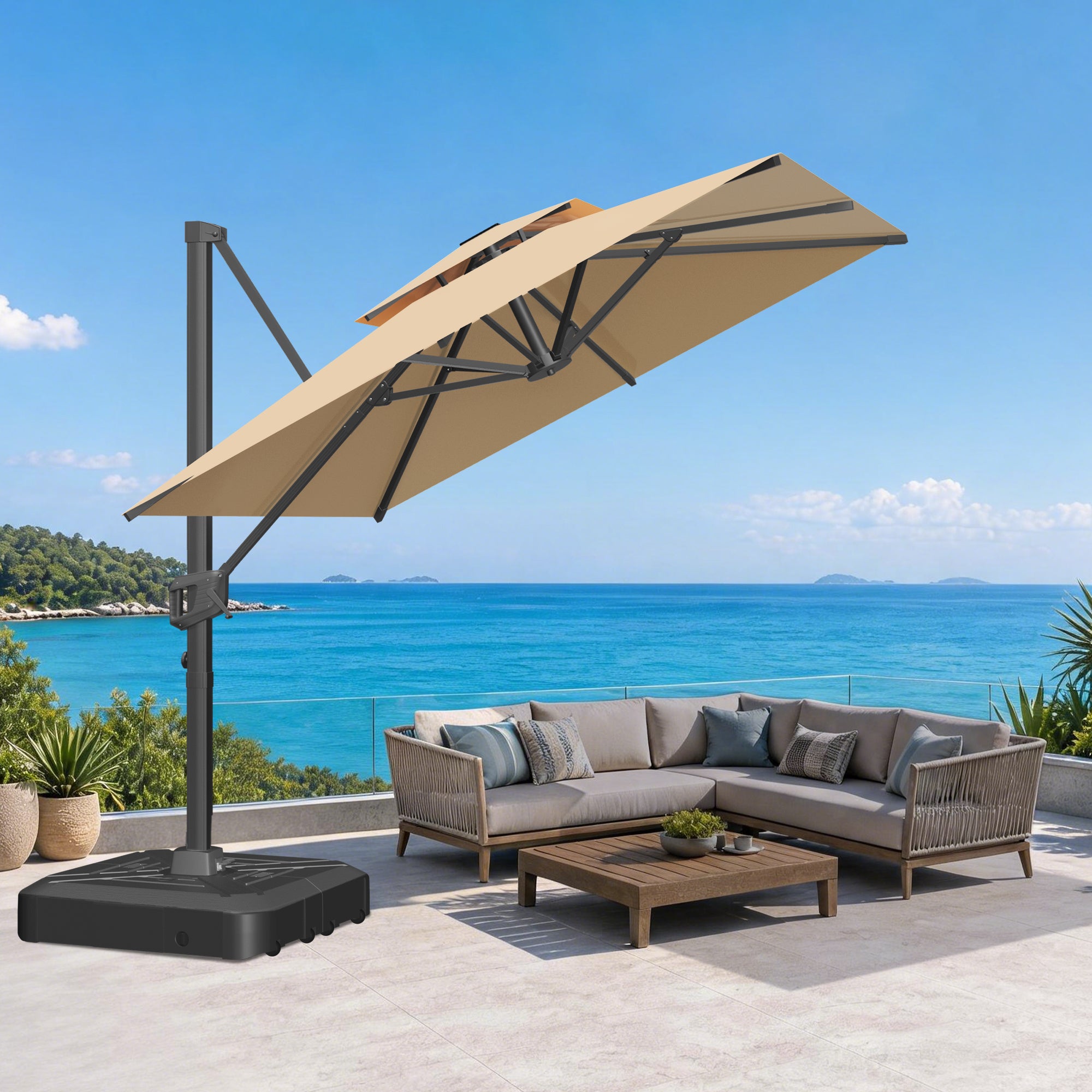 Heavy-Duty Cantilever Umbrella with Cross Base — Powder-Coated Aluminium Frame for Garden, Patio & Poolside