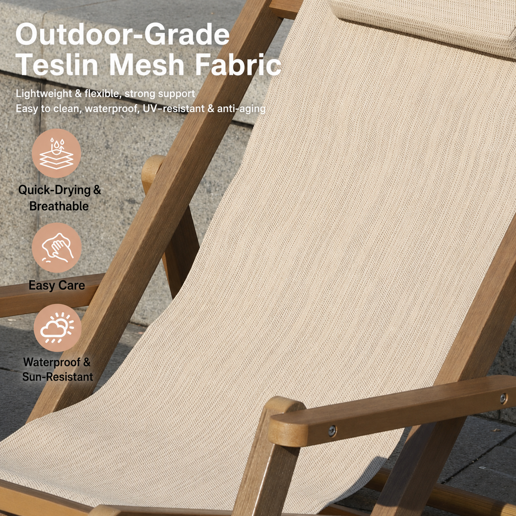 Outdoor Patio Folding Lounge Chair – Waterproof & UV Resistant Garden Recliner for Poolside, Beach & Resort Use