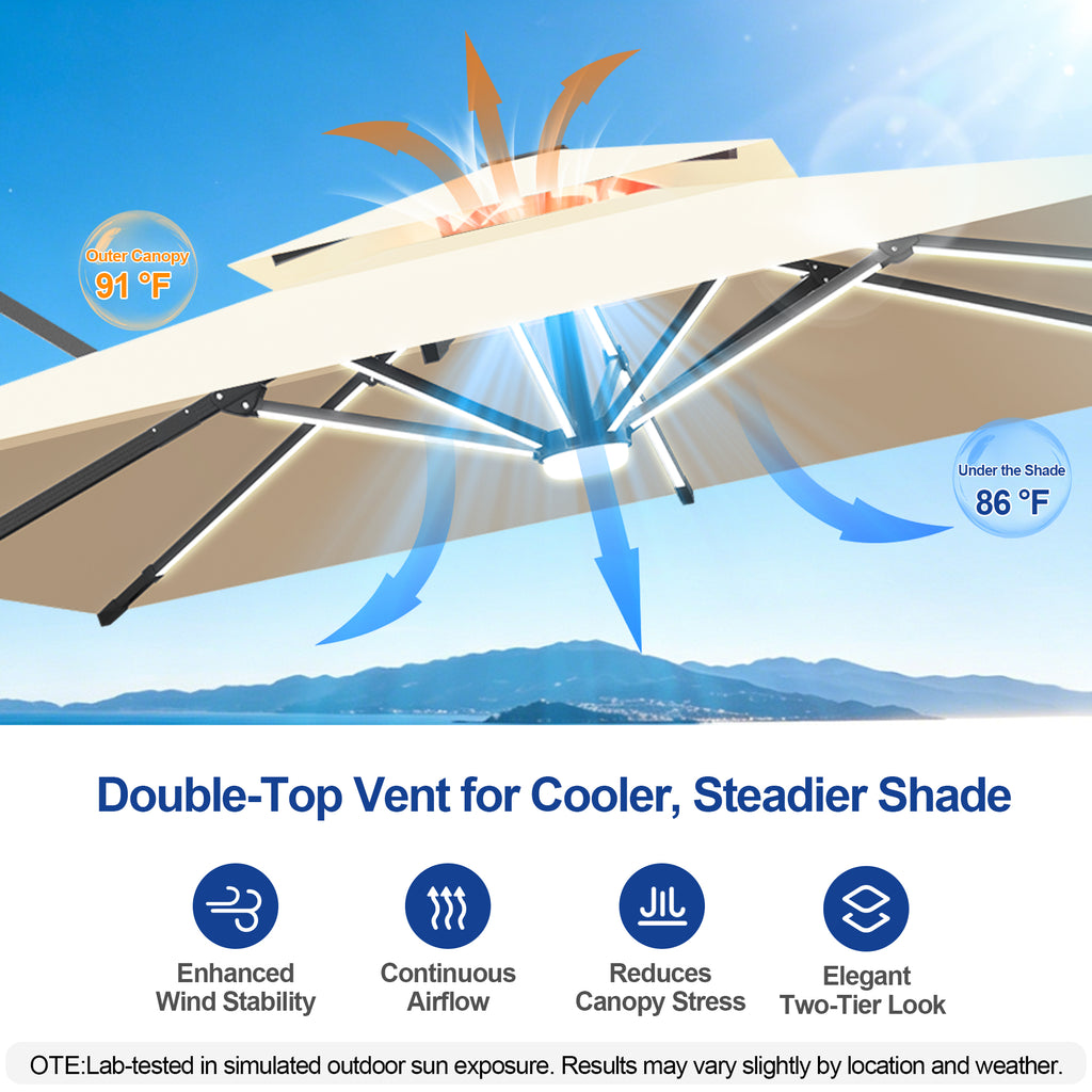 LED Cantilever Umbrella with Integrated Ribline Lighting for Outdoor Dining, Poolside Lounging & Garden Evenings