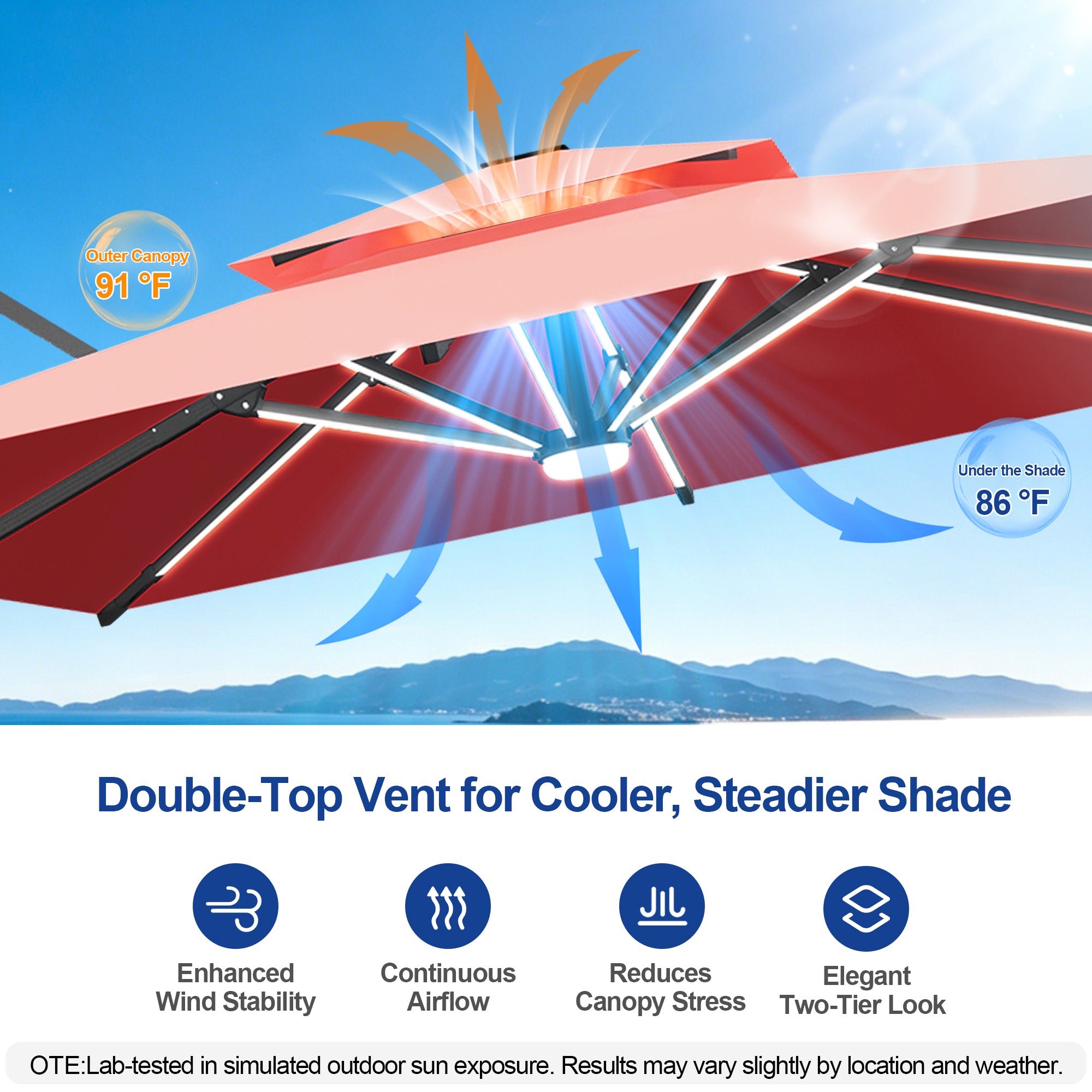 LED Cantilever Umbrella with Integrated Ribline Lighting for Outdoor Dining, Poolside Lounging & Garden Evenings