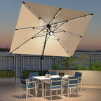 LED Cantilever Umbrella with Integrated Ribline Lighting for Outdoor Dining, Poolside Lounging & Garden Evenings