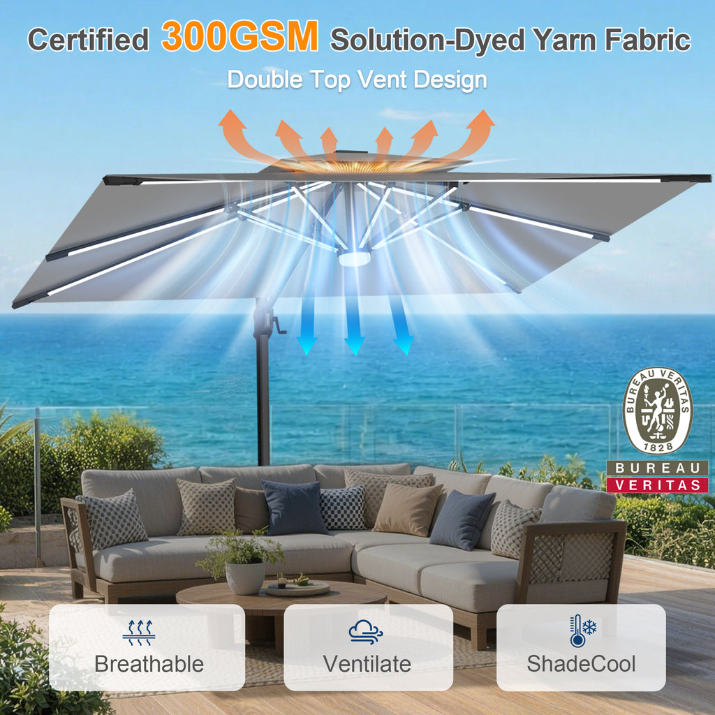 LED Cantilever Umbrella with Integrated Ribline Lighting for Outdoor Dining, Poolside Lounging & Garden Evenings