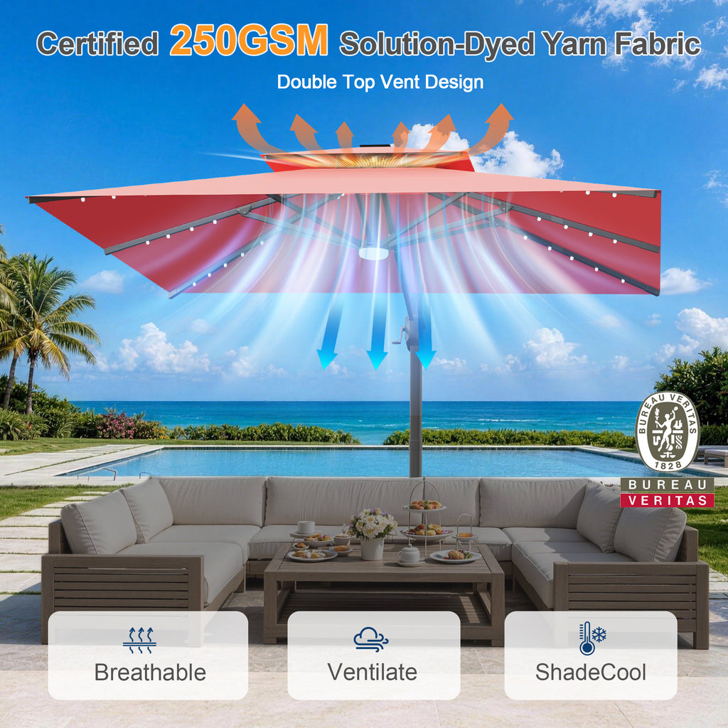 Cantilever Umbrella with Integrated Solar LED Bead Lights for Patios, Poolside Lounging & Garden Evenings
