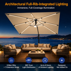 LED Cantilever Umbrella with Integrated Ribline Lighting for Outdoor Dining, Poolside Lounging & Garden Evenings