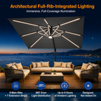 LED Cantilever Umbrella with Integrated Ribline Lighting for Outdoor Dining, Poolside Lounging & Garden Evenings