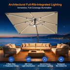 LED Cantilever Umbrella with Integrated Ribline Lighting for Outdoor Dining, Poolside Lounging & Garden Evenings