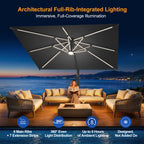 LED Cantilever Umbrella with Integrated Ribline Lighting for Outdoor Dining, Poolside Lounging & Garden Evenings
