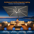 LED Cantilever Umbrella with Integrated Ribline Lighting for Outdoor Dining, Poolside Lounging & Garden Evenings
