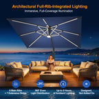 LED Cantilever Umbrella with Integrated Ribline Lighting for Outdoor Dining, Poolside Lounging & Garden Evenings