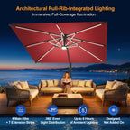 LED Cantilever Umbrella with Integrated Ribline Lighting for Outdoor Dining, Poolside Lounging & Garden Evenings