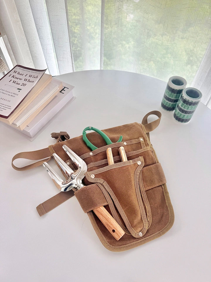 Waxed Canvas Garden Tool Belt – Premium Gardening Tool Organizer with Multi-Pocket Waist Pouch