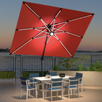 LED Cantilever Umbrella with Integrated Ribline Lighting for Outdoor Dining, Poolside Lounging & Garden Evenings